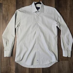 David Donahue Trim Fit White Blue Green Windowpane Button Down Shirt 16.5 34/35